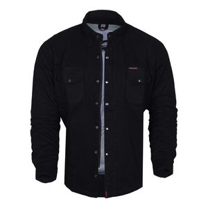 Chemise tactique en flanelle pour hommes en noir avec un design de chemise de motard en cuir et une chemise ignifuge pour les caractéristiques des hommes - Product Image 3