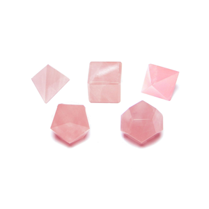 Juego de 5 piezas de geometría de cuarzo rosa de cristal Piedra Natural sagrada tallada para curar sólidos platónicos formas geométricas únicas - Product Image 1