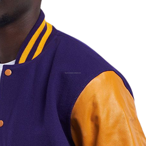 Blouson universitaire unisexe rétro américain en laine écologique avec patchwork, modèle standard pour équipes, vente en gros - Product Image 5