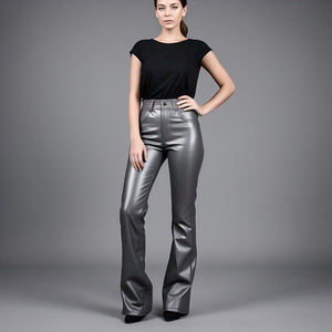 Pantalones de Cuero Sintético para Mujer, Estilo Invernal, Transpirables, Ecológicos, de Cintura Alta con Botones, Estilo Urbano y Elegante - Product Image 5