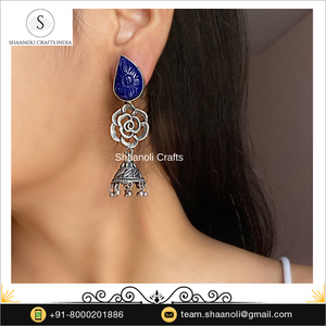 Unique Design Jhumka Earrings Carving Stone Gold Oxidized Silver Plating Fine Jewelry Featuring Pearl Diamond Weddings Gifts - Product Image 4