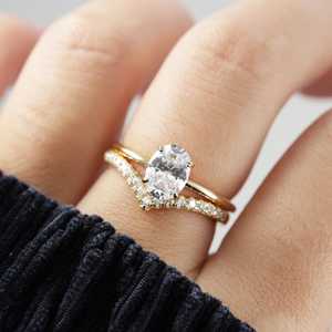 Oval Engagement <b>Ring</b> 925 Sterling Silver 14K <b>Gold</b> Plated Vermeil Solitaire Simulated <b>Cubic</b> <b>Zirconia</b> Wedding Promise <b>Ring</b> - Product Image 6