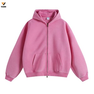 Venta al por mayor 2025 360gsm Digital Print Logo Cropped Zipper Terry Hoodie en blanco Full Zip up Vintage Washed Hoodies para hombres - Product Image 3