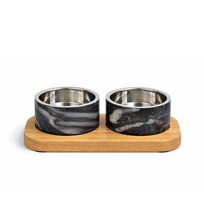 Trend Solid White Marble Double <b>Dog</b> Bowl Stand Luxury Stone <b>Raised</b> Pet Feeding Bowl Set Minimal Modern Design Premium Home Decor - Product Image 2