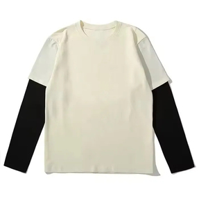 T-shirts pour hommes à manches longues double couche double couche Vintage Premium Quality Custom Double Layer Long Sleeve T-shirts Fabric - Product Image 3
