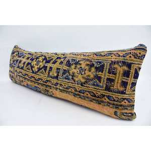 Gold Bohemian Kantha Patchwork Wool <b>Pillow</b> 12x36 Inch Embroidered Floral Vintage Woven for Bedding Floor Portable for Christmas - Product Image 4