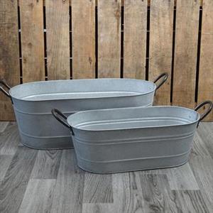 Maceta ecológica galvanizada de forma ovalada con mango, casa de campo, porches, jardines, patios, decoración al aire libre - Product Image 1