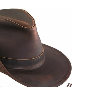 Sombrero de cuero tradicional Vaquero Moda Personalizar OEM A granel Ligero Hecho a mano Ala ancha Chocolate Cuero Sombreros occidentales - Product Image 3
