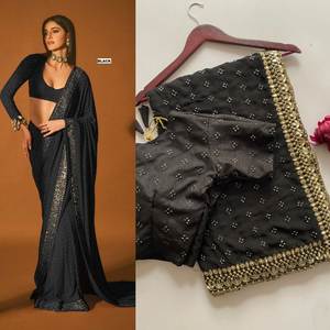 Nuevo Sari completo de Bollywood de Georgette con trabajo de bordado de lentejuelas pesadas para mujeres Venta en línea - Product Image 4