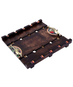 Venta caliente bandeja de servicio de forma ovalada hecha de madera con asas de metal de color dorado accesorios de cocina para el hogar hoteles restaurante - Product Image 5