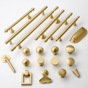 Poignées et boutons de meubles modernes en laiton brossé pour tiroirs de cuisine et armoires - Product Image 1