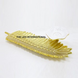 Bol à chips et à trempette en aluminium à deux compartiments, design occidental, design feuillage, bol à collation, bol à dessert - Product Image 2