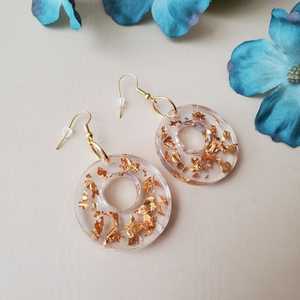 Pendientes de resina redondos transparentes de moda hechos a mano con copos de oro, joyería de boda para mujer, Pendientes colgantes para niñas - Product Image 1