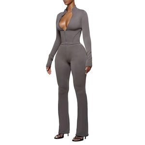 Ensemble Deux Pièces pour Femme Tenue Basique avec Sweat à Capuche et Pantalon Évasé Veste Zippée Pantalon Patte d'Éléphant Survêtement de Jogging - Product Image 6