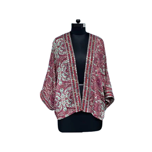 Ladies Woven Printed Silk V-neck <b>Shrug</b> Beach Wear Casual Coverup Breathable Summer <b>Top</b> - Product Image 3