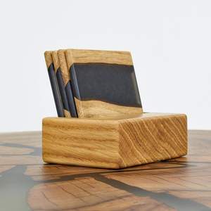 Sous-verre en bois poli classique de qualité supérieure a Z ENTERPRISES AZE-032 avec résine époxy transparente résistante à la chaleur pour le café et le thé - Product Image 1