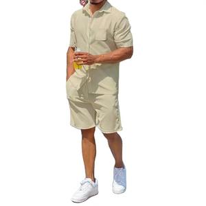 Conjunto deportivo de 2 piezas de satén transpirable informal de verano para hombre 2024, camisas y pantalones cortos - Product Image 5