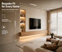 Meuble mural TV flottant minimaliste moderne KEJIA avec éclairage LED, finition bois