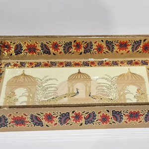 Premium Enamel Printed Wooden Tray <b>Set</b> with Glossy Gold Foil Surface Ideal for Festive Gifting, Home Decor, and <b>Tea</b> Serving - Product Image 1
