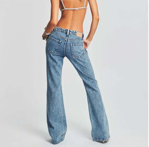 Pantalones Vaqueros con Pedrería de Alta Calidad para Mujer, Fabricantes Personalizados, Material de Tela con Cremallera, Jeans con Pedrería para Mujer - Product Image 4