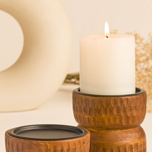 Ensemble de bougeoirs en bois fabriqués à la main Décoration de maison rustique pour une ambiance relaxante - Product Image 4