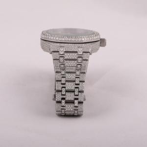 Montre mécanique de luxe époustouflante au design classique et simple, boîtier en acier inoxydable, entièrement sertie de pierres, moissanite étincelante, analogique - Product Image 6