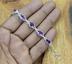 Pulsera giratoria de Plata de Ley 925 con piedras preciosas de amatista natural, joyería sólida para ocasiones de regalo - Product Image 4