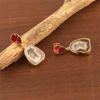 Boucles d'oreilles pendantes plaquées or 18 carats de haute qualité géode noire naturelle Druzy Mohave rubis cuivre Turquoise Double pierre goutte mariages