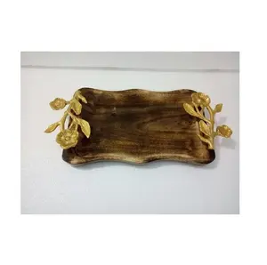 Serving Wood <b>Tray</b> Premium Quality Coffee And <b>Tea</b> <b>Tray</b> <b>with</b> Metal <b>Handles</b> For Wedding and Hotels Serving Decoration <b>Trays</b> - Product Image 1