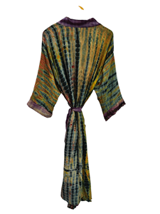 Kimono para mujer, bata de verano, Bikini, ropa de noche, bata larga, Kimono Sari de seda reciclado Vintage indio hecho a mano, - Product Image 3