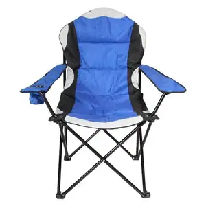 Modern Blue Deluxe Oversize Camping Chair Folding Fishing Chair with Padded Armrest for Outdoor Park Use Metal PVC Material