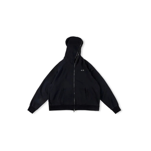 Sweat-shirt à capuche semi-ouvert à fermeture éclair avant et arrière Sweats à capuche décontractés à manches longues noirs et blancs avec poches pour hommes - Product Image 1