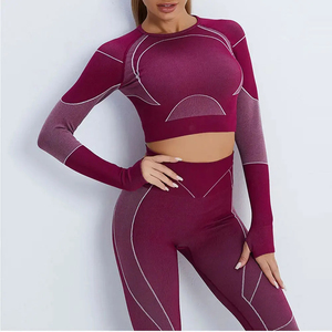 <b>Women</b> Yoga Set Color Blocking High Waist Leggings Full Length Seamless 2 Piece Activewear With Cut-Out Design <b>Mesh</b> Detail - Product Image 6