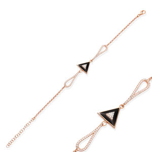 Triangle Design Black Enamel Shape <b>Charm</b> Bracelet Turkish Handmade Gold Plated 925 Sterling Silver Party Jewelry - Product Image 3