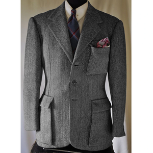 <b>Men's</b> Winter British Style Tweed <b>Herringbone</b> <b>Blazers</b> Single Breasted Casual Jacket Outerwear Anti-shrink Front Logo Polyester - Product Image 2