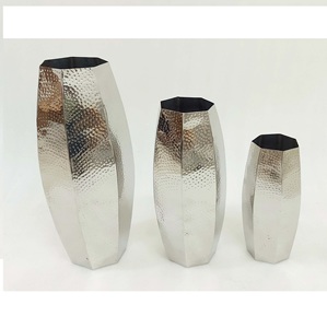 Hexagonal <b>Elegant</b> Hammered Handcrafted Silver Movable Modern Floral Theme Flower Vase Set Living Room Home Decoration Shiny - Product Image 1