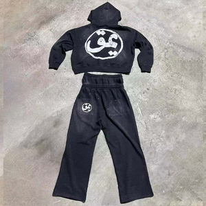 Sweat-shirt à double ceinture, pantalon de survêtement évasé, OEM personnalisé, logo entièrement en strass, coton éponge pour hommes, pantalon de jogging personnalisé - Product Image 2