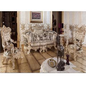 Juego de Sofás de 5 Plazas para Sala de Estar, Estilo Barroco, Acabado en Oro Blanco, Lujoso, Tallado a Mano, Aspecto Clásico - Product Image 1