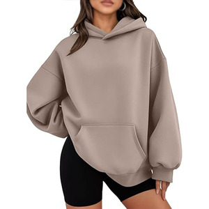 Sweat-shirts pour femmes en molleton taupe surdimensionné 450 g/m² Pull d'hiver uni doux Streetwear Sweat-shirt chaud Logo personnalisé OEM ODM en vrac - Product Image 1