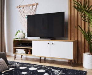Mueble de TV Moderno Estilo Farmhouse ISABEL con 2 Puertas, Mueble de Madera para Sala de Estar, Tablero de Partículas, Color Natural/Blanco, Brasil Top - Product Image 6