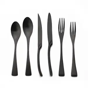 Two Knifes 2 Spoons Two Forks Hollowware Sets Black Coated Tabletop Kitchen Utensils Cutlery Sets Wholesale Supplier Manufacture