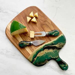 PLANCHE À DÉCOUPER EN RÉSINE EPOXY EN BOIS DE TECK PERSONNALISÉ CUISINE FAIT À LA MAIN Planche À Découper En Résine Ocean River pour Servir La Nourriture - Product Image 3