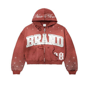 Nuevo diseño de gran tamaño Boxy Fit hombres chándal Casual Streetwear al por mayor personalizado Rhinestone Flayer Pent con cremallera sudaderas con capucha - Product Image 6