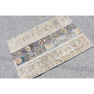 พรมตุรกีโบราณ2.5ft x 3.6ft สีเบจสีฟ้าสานเรียบงานปะวัสดุขนสัตว์ยางสำหรับตกแต่งห้องนั่งเล่นวัยรุ่น - Product Image 2