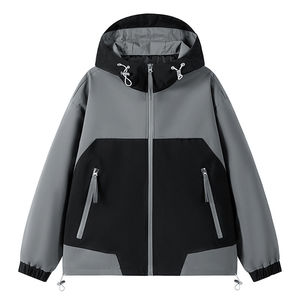 Chaqueta cortavientos con cremallera completa personalizada para hombre Chaqueta de chándal de dos tonos de lona ligera de talla grande con bolsillos y cremallera de dos tonos al por mayor - Product Image 3