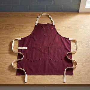 Delantal de Lona Color Granate, Estilo Moderno, Resistente, Reutilizable, con Bolsillos, Lavable a Máquina, para Cocinar y Uso Diario - Product Image 1