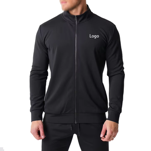 Men Navy Blue Full Zip <b>Track</b> <b>Jacket</b> Solid Color Hooded Collar Breathable Casual Autumn Wear 100% Cotton Regular Fit Fleece - Product Image 5