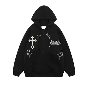 2024 Custom Manufacturer Y2K Men French Terry 100% Cotton Low Minimum Oversized 3D Logo Full Face All Zip Up Hoodie Puff Print