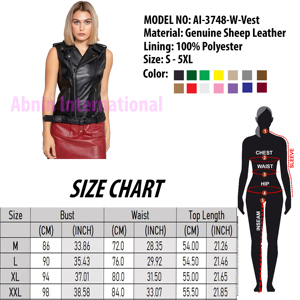 Vente chaude Zipper Décoration Femmes En Cuir Véritable Gilet De Qualité Supérieure, Coton Femmes Gilet En Cuir - Product Image 6