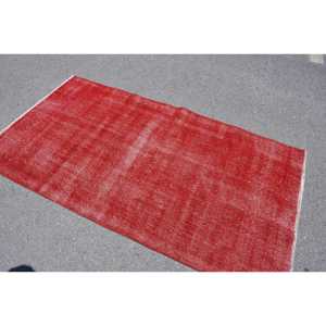 3.6x6.6 ft Rug, Vintage Turkish Accent Rug, <b>Red</b> <b>Wool</b> Rug - Product Image 4